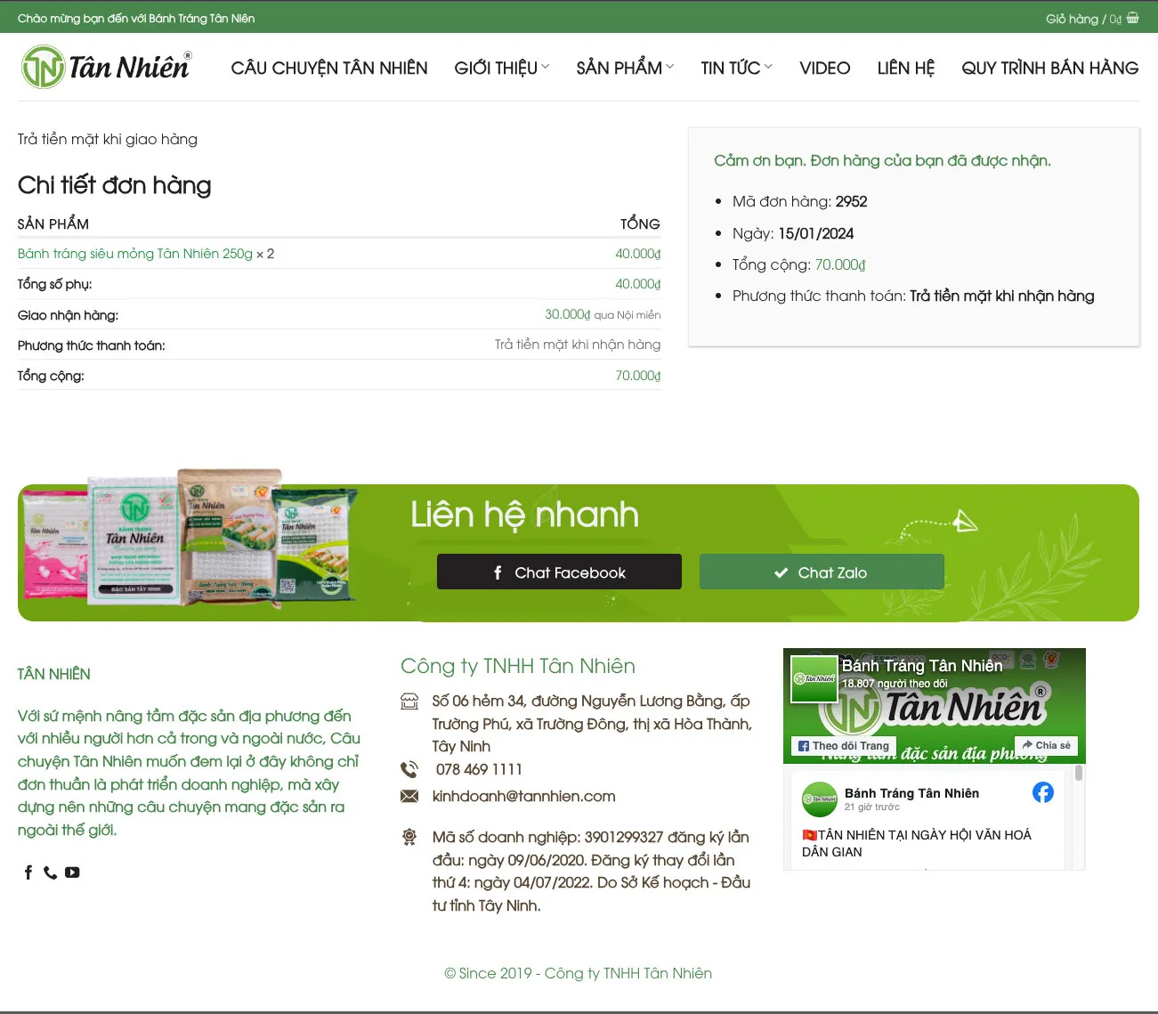 Thông tin đặt hàng và mã đơn hàng sẽ xuất hiện